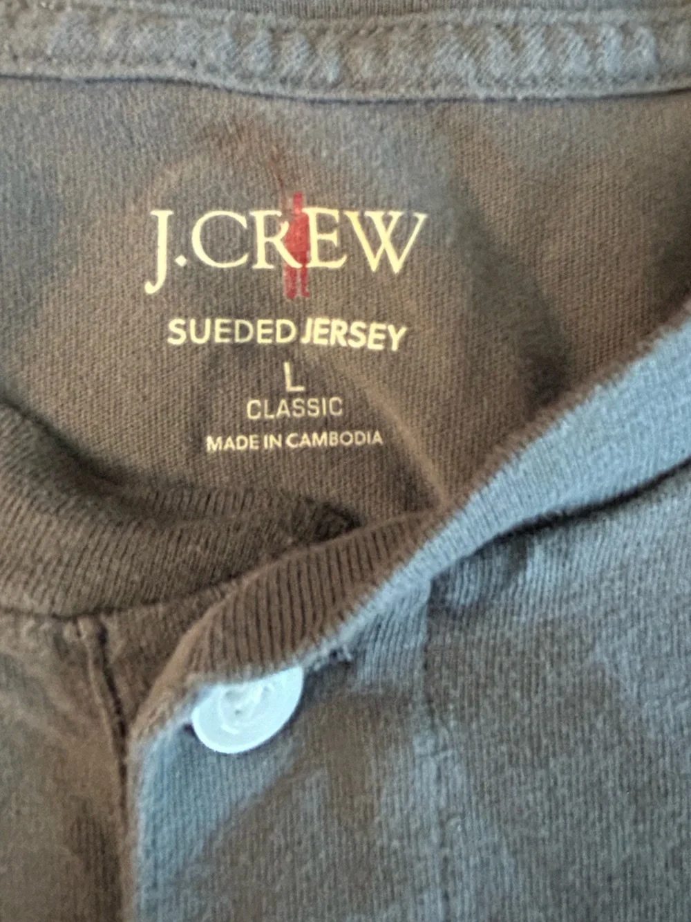 J. Crew Men's Suede Jersey Henley Short Sleeve Gray Crewneck SZ L EUC Casual